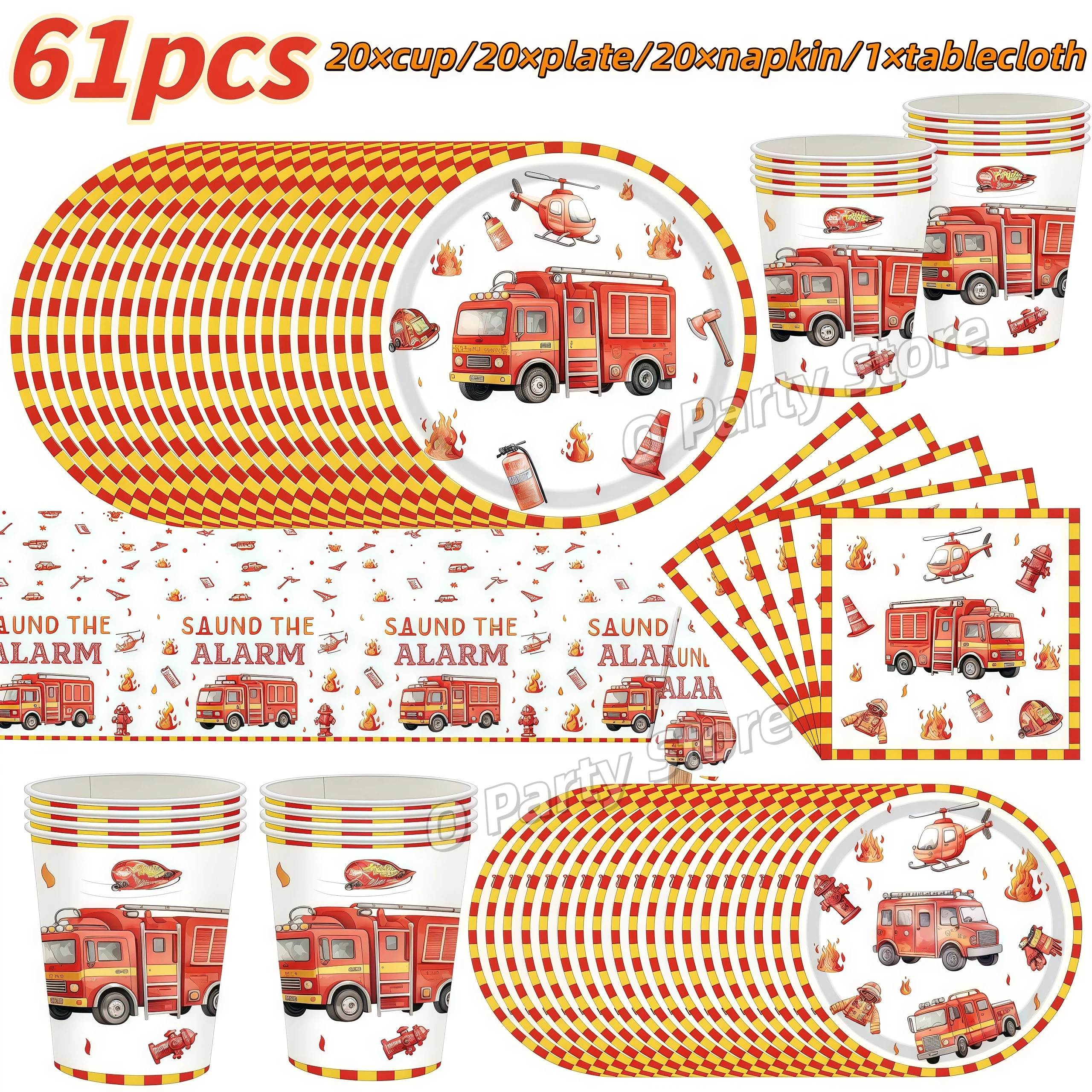 Feuerwehrauto Geburtstagsdekoration Geschirr Teller Tasse Serviette Feuerwehrmann Luftballons Banner Kind Bevorzugung Geschenk Babyparty Partyzubehör – Detail 23