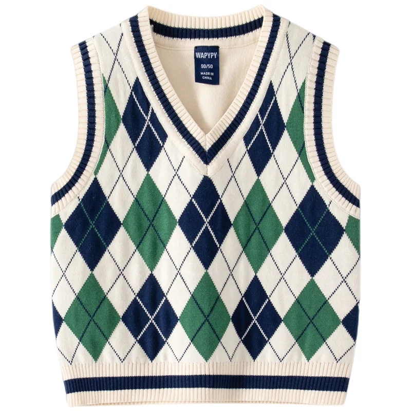 

2023 New Arrival Boys' Sweater V-neck Autumn and Spring Knitted Vest for Kids Children Clothes