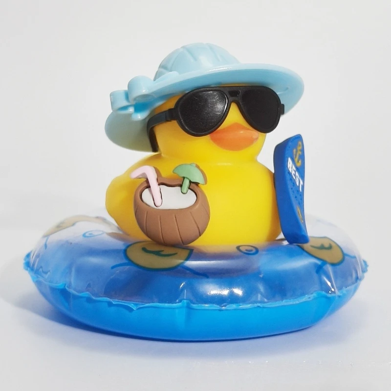 1Set New! Car Dashboard Ornaments Summer Little Yellow Duck Coconut Skateboard Hat Rubber Squeeze Duck Cute Car Decoration