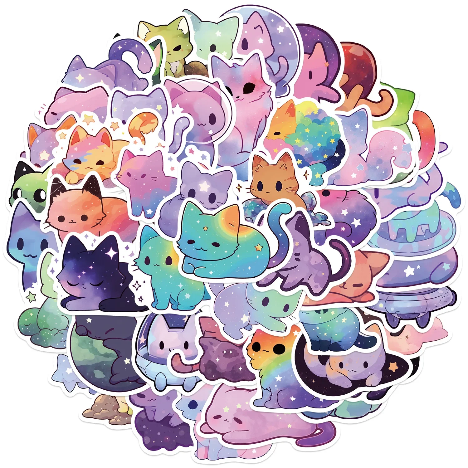 Decorative Stickers 10/30/50Pcs Starry Cat Waterproof Graffiti Sticker for Luggage Cup Guitar Laptop