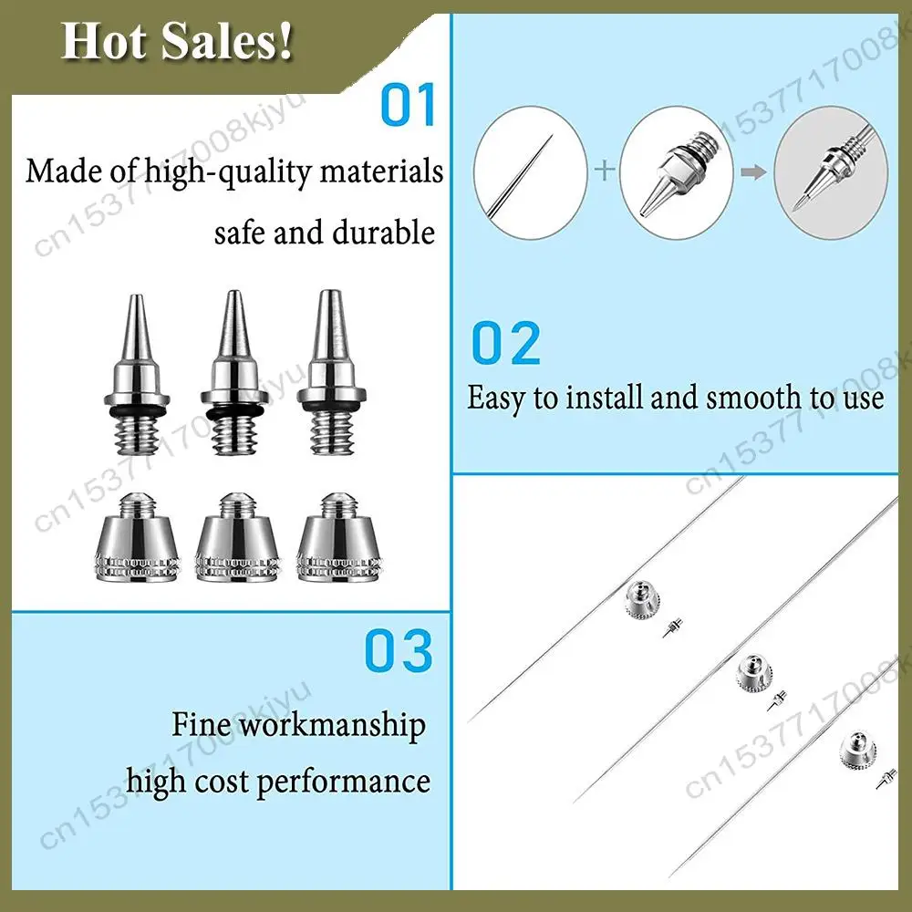 -A23G 10 조각 에어 브러시 노즐 니들 노즐 캡 키트 (렌치 포함) 에어 브러시 스프레이 어 액세서리 용 에어 브러시 교체 부품