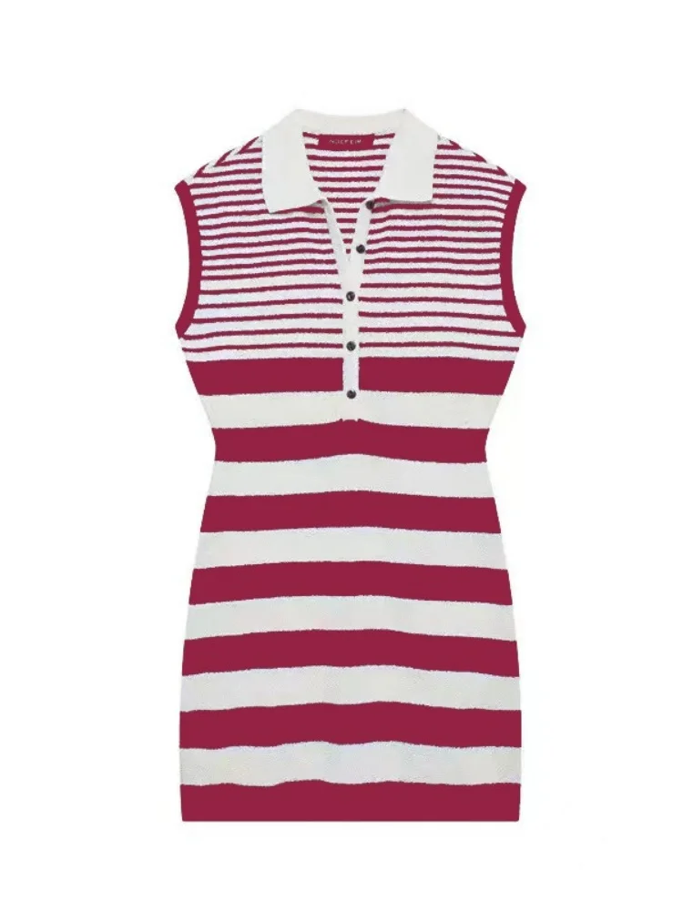 Wmstar Dress Women Wholesale Striped Mid Length Skirt Lapel Sleeveless Slim Fit Knitted Button New in Summer Dress Drop Shopping