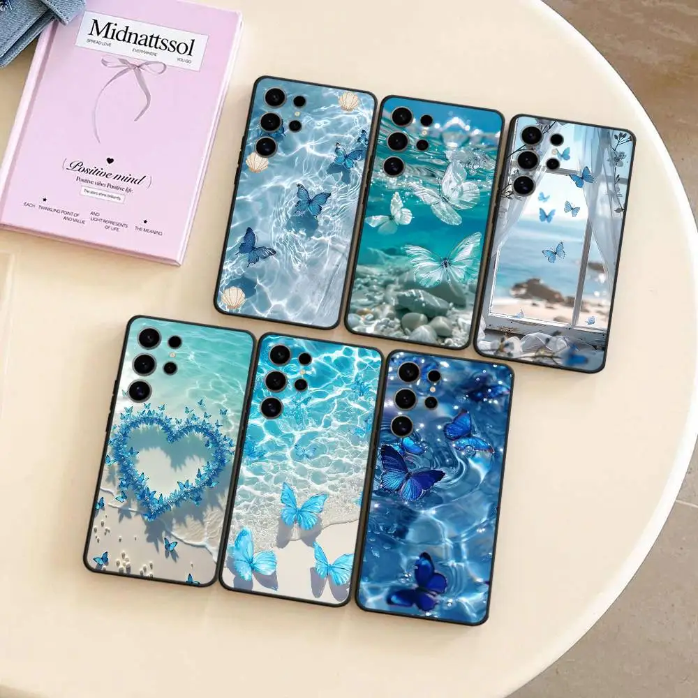 Blue Butterfly Ocean Waves TPU Soft Phone Case Cover