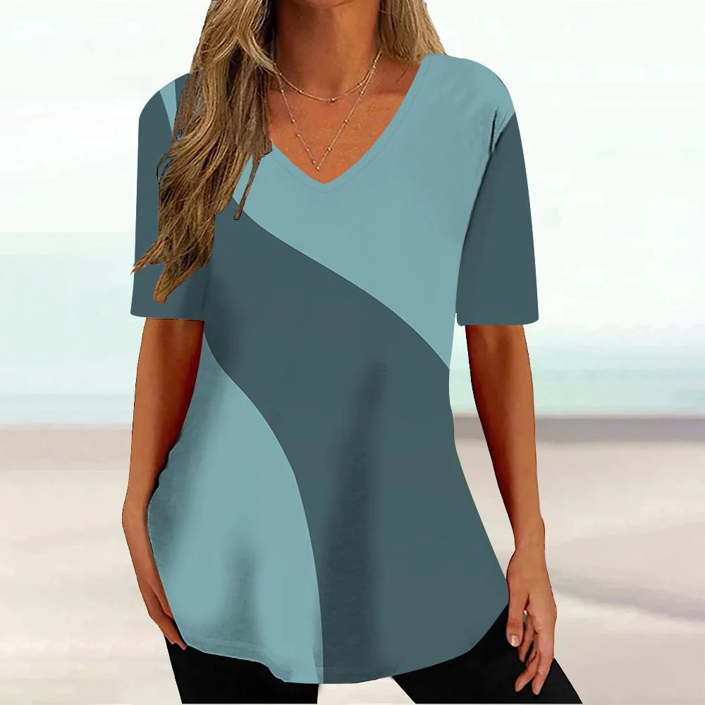 WomenTee T Shirt Stereoscopic Line 3d Graphic Print T-shirt Women Fashion V-Neck Short Sleeve Summer Striped Tops Tees Plus Size 4 S4c0253a35f2e40f9a8217488f4c8f1cbp