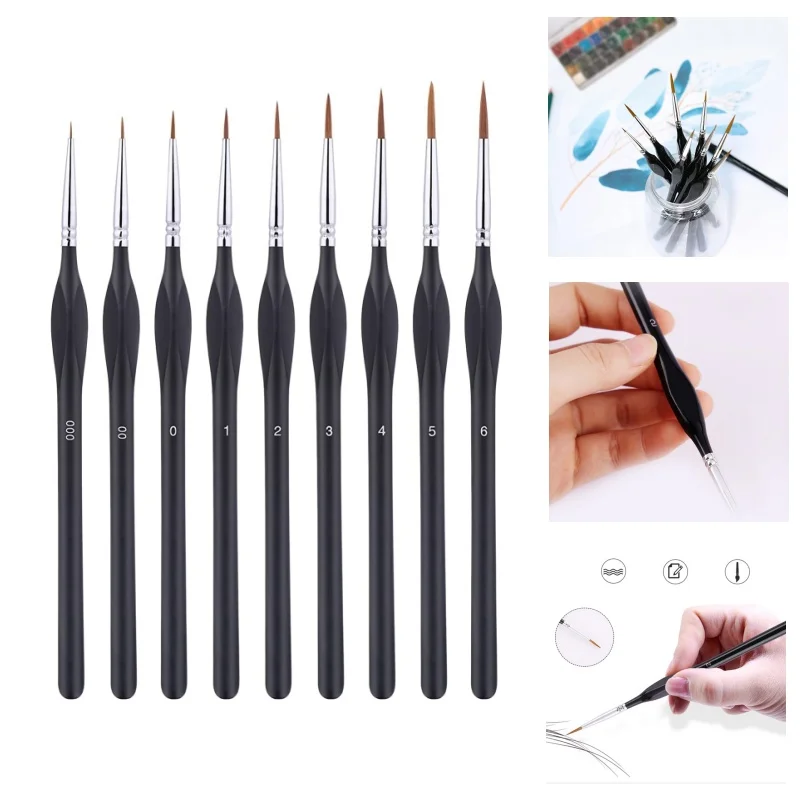 

9 Sizes Miniature Paint Brush Set Wolf Hair Brushes for Multi Purpose Oil Watercolor Painting Artist Professional Kits Dropship