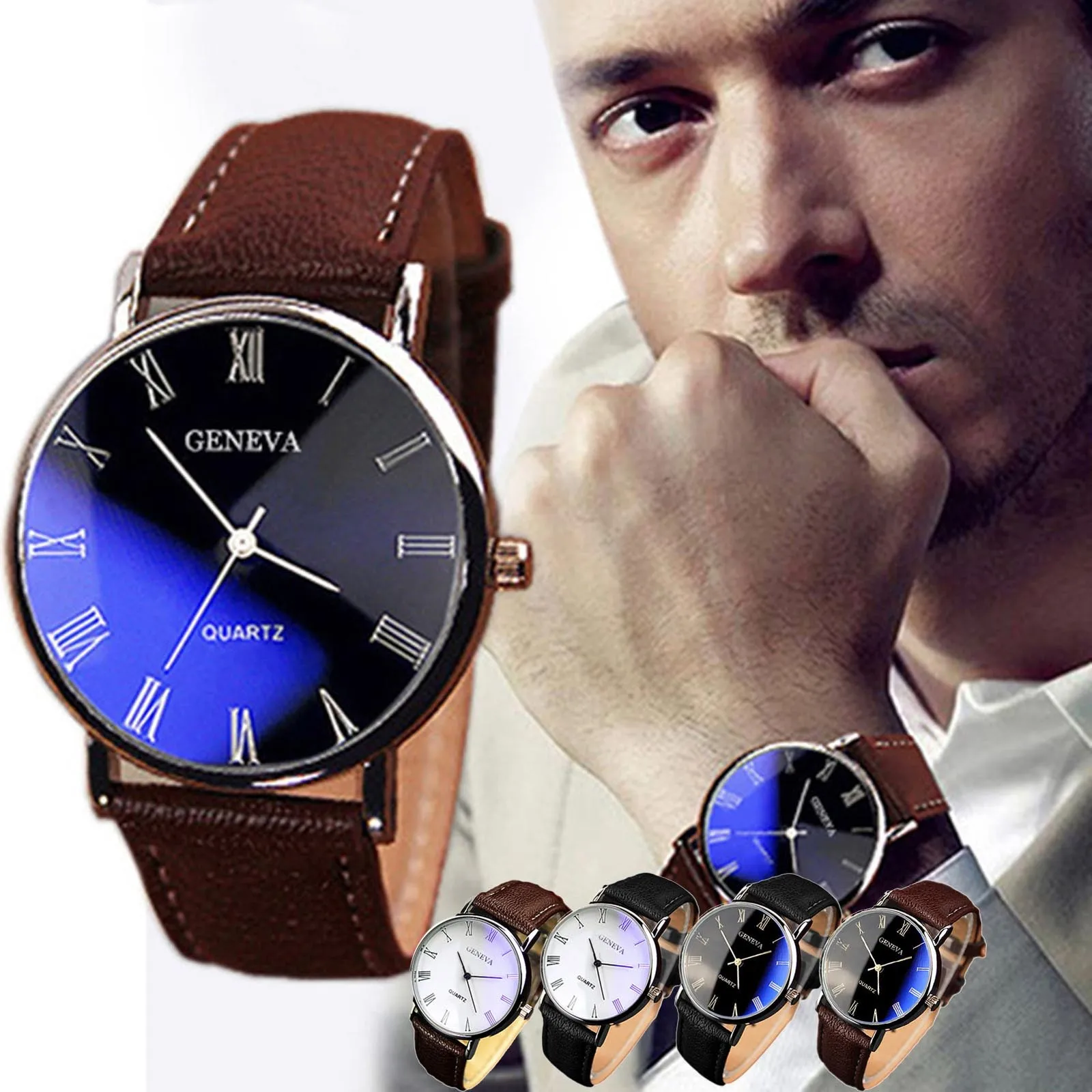 

2023 New Men Watches Top Brand Leather Chronograph Sport Roman Numerals Dial Quartz Watch For Men Relogio Masculino