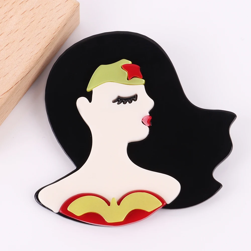 New 4-Colors Acrylic Elegant Lady Wear Hat Brooch Pins Modern Girls Figure  Brooches Badges for Women Office Jewelry Accessories
