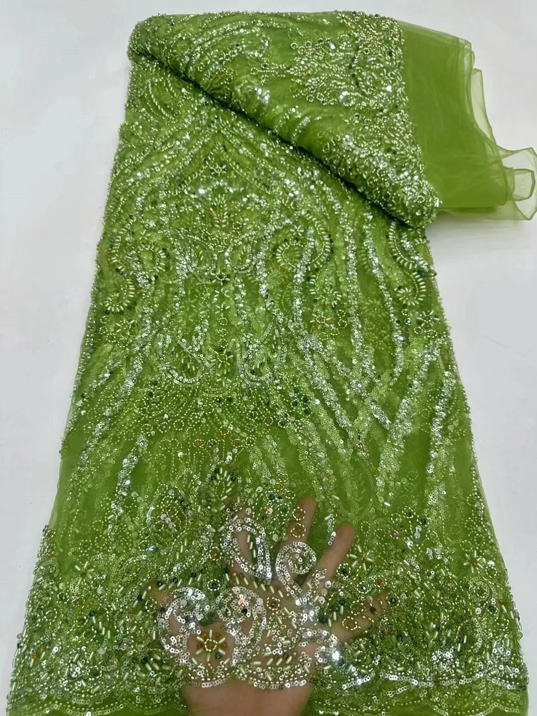 

Красная африканская кружевная ткань с блестками 2024, Высококачественный кружевной бисерный материал, французская нигерийская кружевная ткань для женского шитья