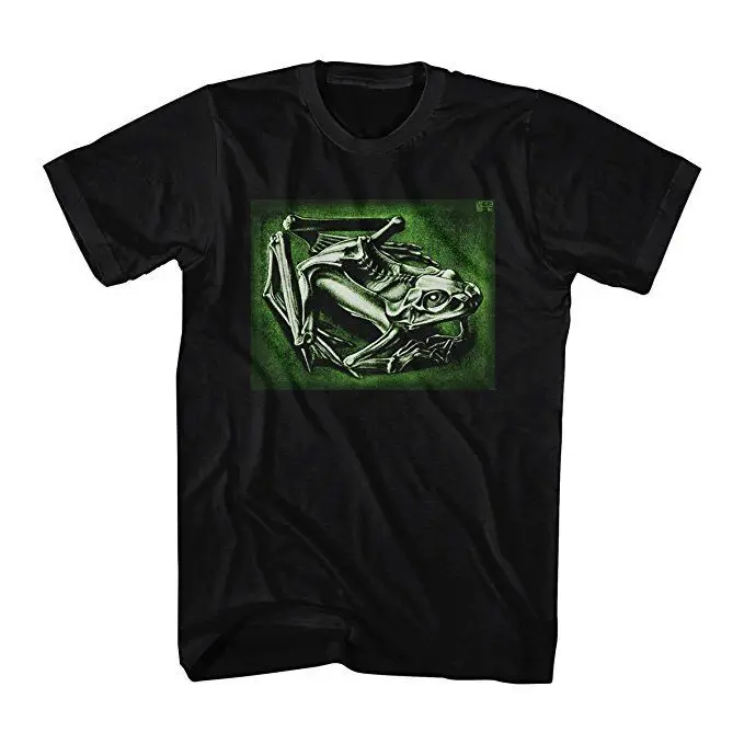 M.C. Escher Rana Anfibia Opera D'Arte Illusion Art T-Shirt Per Adulti Da Uomo Nera A Maniche Lunghe O Corte