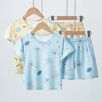 Ensemble 2 pièces d'été pour enfants, confortable et polyvalent, mignon, à manches courtes, pour garçons et filles, ensemble décontracté pour la maison et l'extérieur 2