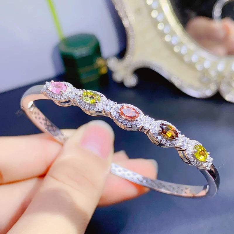 

Natural Tourmaline Charm Bracelet for women silver 925 jewelry luxury gem stones 18k gold plated free shiping items