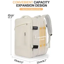 Expandable Waterproof Travel Backpack with USB Port - 40L Capacity (Beige-916909)