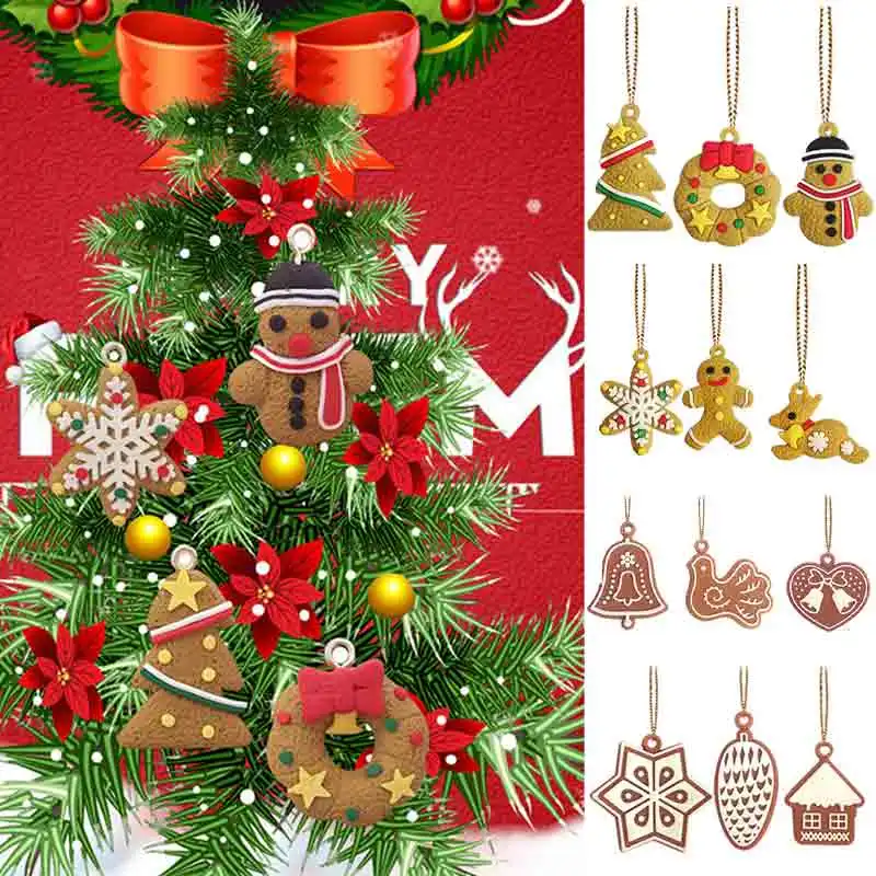 6/11 Pcs Mini Gingerbread Man Christmas Ornaments Deer Snowman Chrismas Tree Pendant Decoration New Year Decor Party Supplies