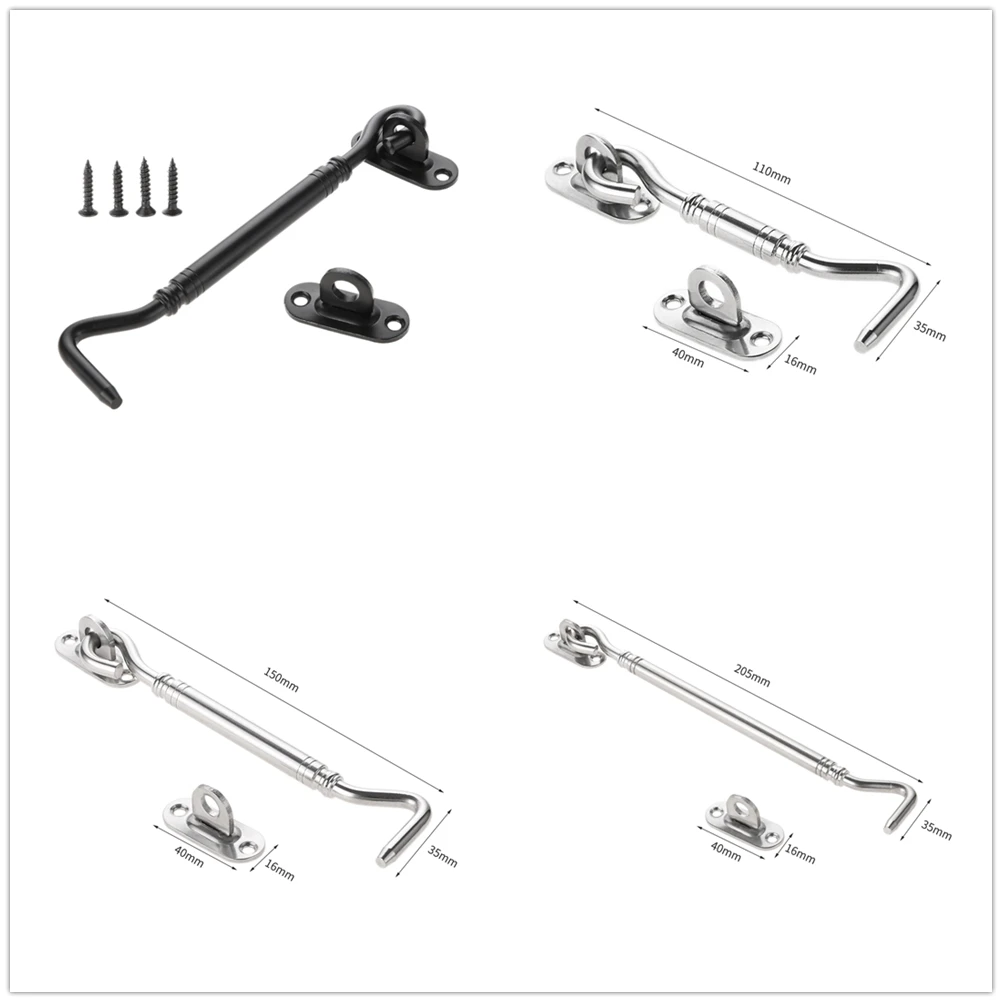 1pc Window Catch Hook w/screw Stainless Steel 4/6/8 Inch Cabin Door Lock Sliding Buckle Black/Silver 110-205mm Jewelry Box Latch