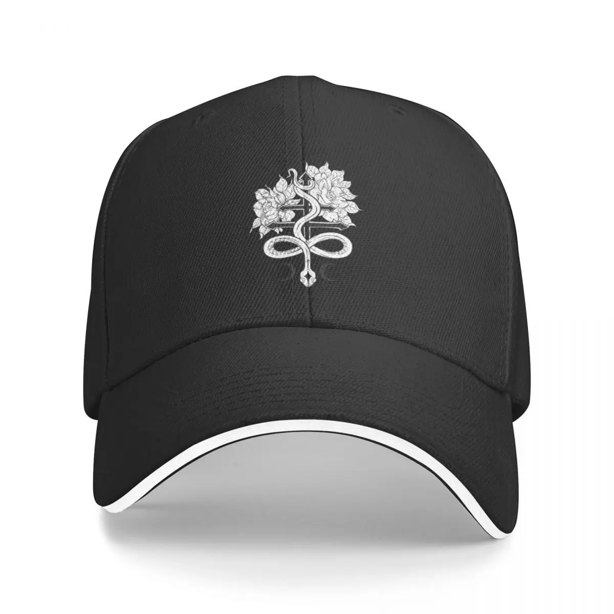 

New cross of leviathan with a snake and flowers, cross of satan, magic, occult Baseball Cap Trucker Hat Women's Beach Hat Men's