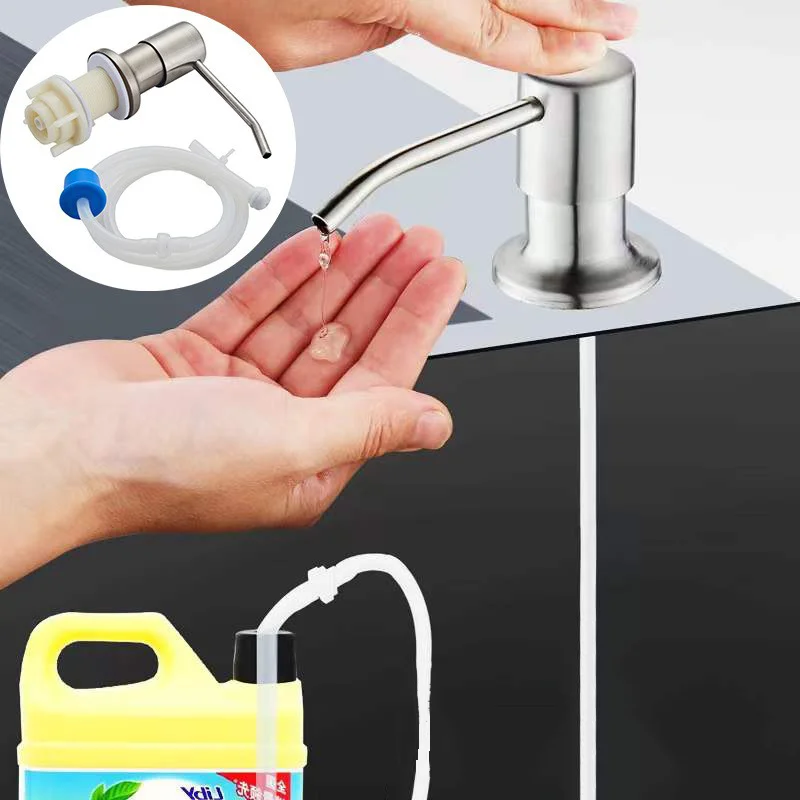Soap Dispenser Stainless Steel Extension Tube Kit Kitchen Sink Liquid Bathroom Lotion Detergent Hand Press Pumps