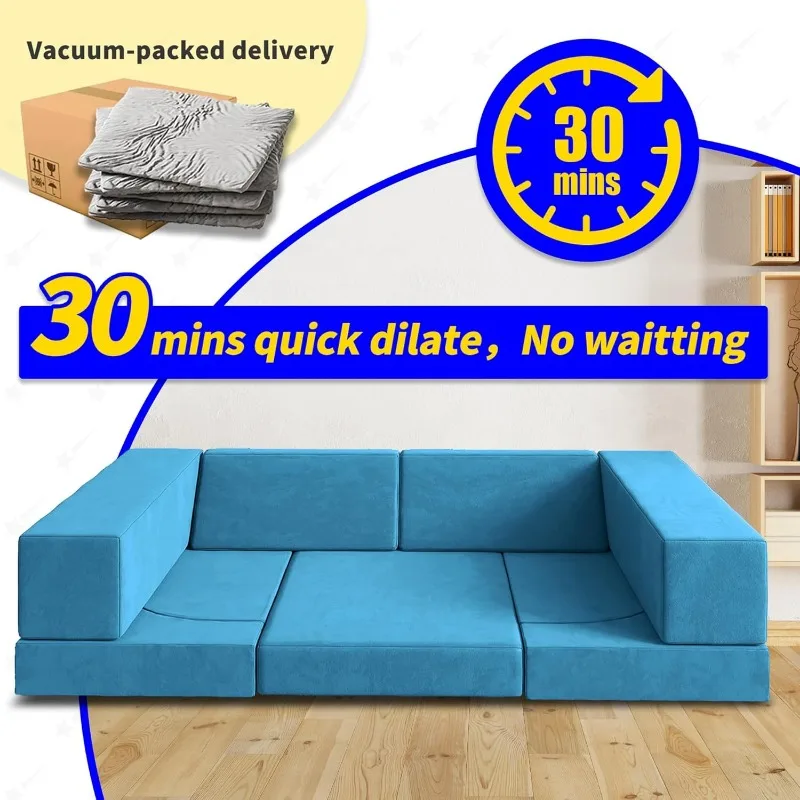 Modular Kids Play Couch 9 in 1 Multifunctional Kids Sofa for Playing, Creativing Indoor Toddler Couch for Boys and Girls (Blue) 6