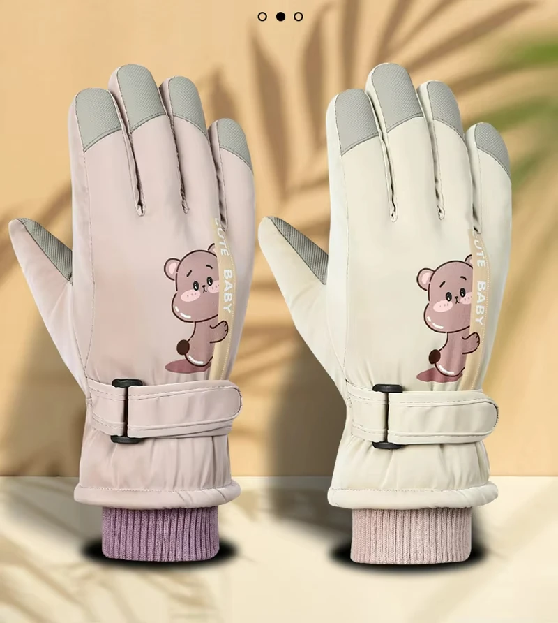Children Ski Gloves for Girls Boys Winter Waterproof Outdoor Skiing Riding Kids Gloves Thicken Plus Velvet Five Finger