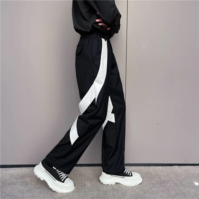 2024 Spring Korean style personality ribbon design pants men casual loose  mixed color suit Pants men trouser,M-XXL - AliExpress