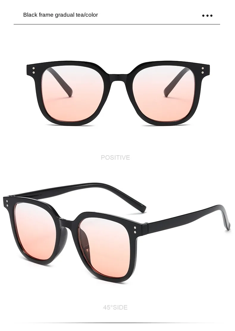 Rosa Puder-Rouge-Brille Damen Mode Koreanische Übergroße Verlaufsgläser Schwarzer Rahmen Rosa Vintage Trend Eckige Sonnenbrille – Detail 8