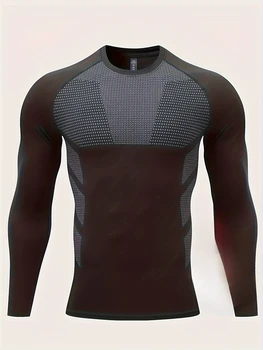 Men's autumn and winter thick fitness long sleeved T-shirt with high elasticity cycling and compression training clothing 1