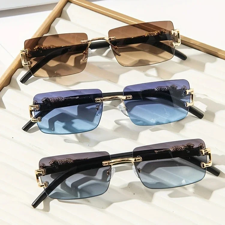 Gradient Trendy Frameless Rectangular Personalized Sunglasses