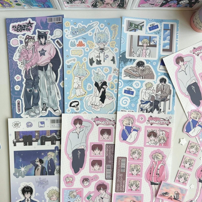 6개 세트 한국 인스 스타일 귀여운 달콤한 쿨 걸 보이 스티커 폰 카메라 저널 DIY 콜라주 카와이 데코레이션 스티커 선물