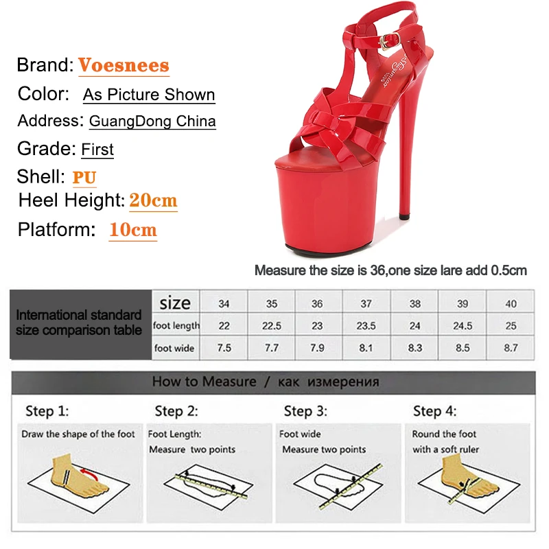 Women's Summer Leather Sandals Large Size Pole Dance Shoes Stripper Show Super High Heels 8Inch Platform Party Club Wedding Shoe