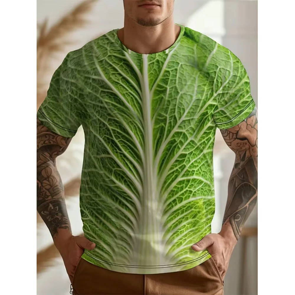 2 Neue Herren T-Shirts mit lustigem Kohl- und Salat-3D-Druck, sportlich, Übergröße, schnelltrocknend, atmungsaktiv, Cosplay, Harajuku, Y2K-Stil, Sommer