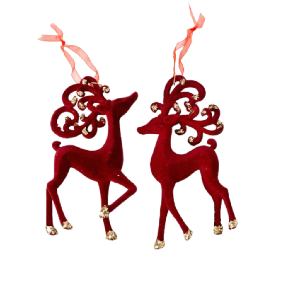 thumbnail image 1 of Wine Red Christmas Snowfall Deer Pendant Wreath Butterfly Knot Elk Flocking Xmas Tree Hanging Ornaments Cartoon Elegant, 1 of 5