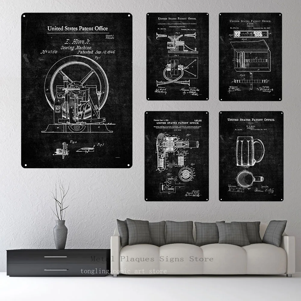 Black And White Lines Industrial Design Patented Slr Camera Metal Tin 