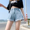 Summer Women's Denim Shorts High Waist Blue Cotton Wide-leg Short Pants Girl's Student Mini Korean Fashion Womens Jean Shorts 2
