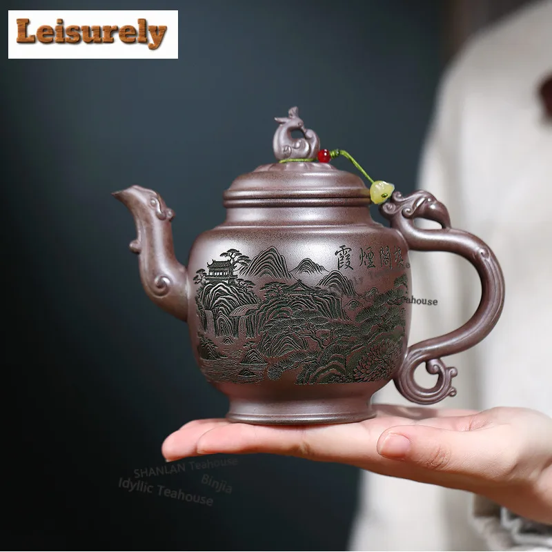 430ml Yixing Purple Clay Teapot Handmade Phoenix Pot Raw Ore Wood-fired Porcelain Mud Tea Maker Kettle With Strainer Zisha Tea