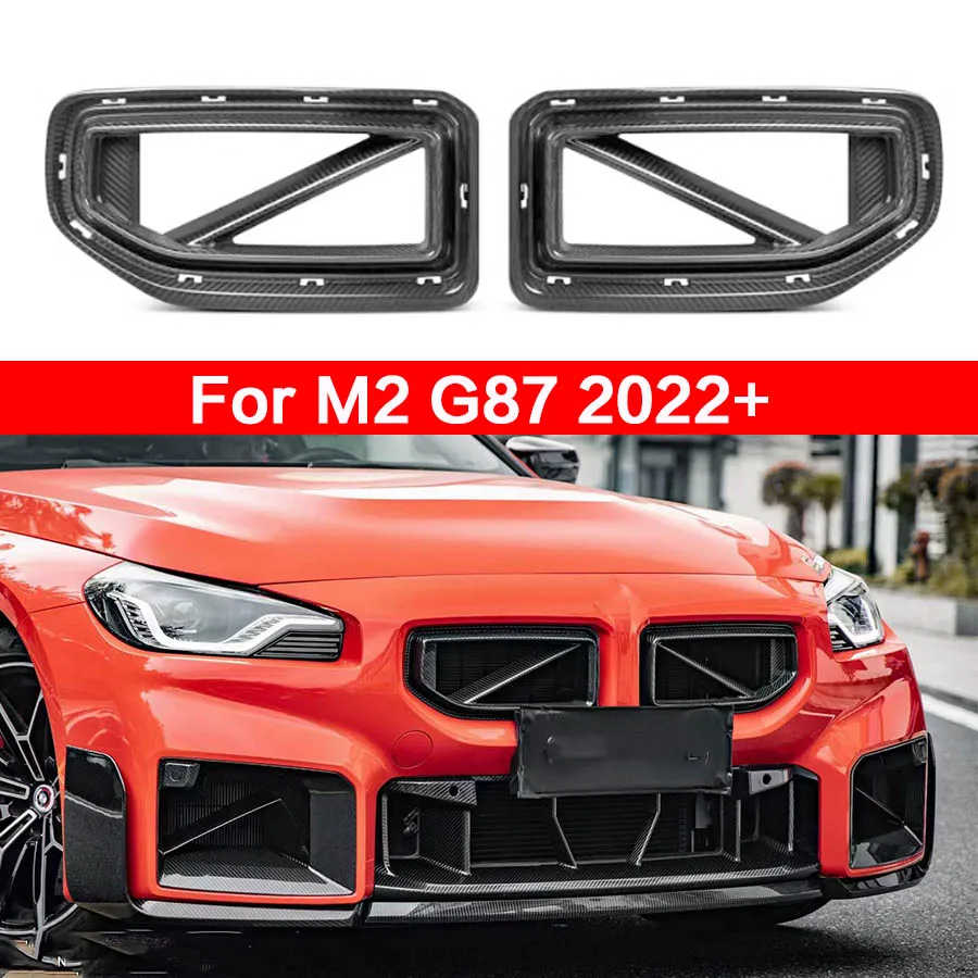 

For BMW M2 G87 2022+ SQ Style Dry Carbon Fiber Racing Grills Front Bumper Air Vent Cover Trim Foglamp Mesh Grill Frame body kit