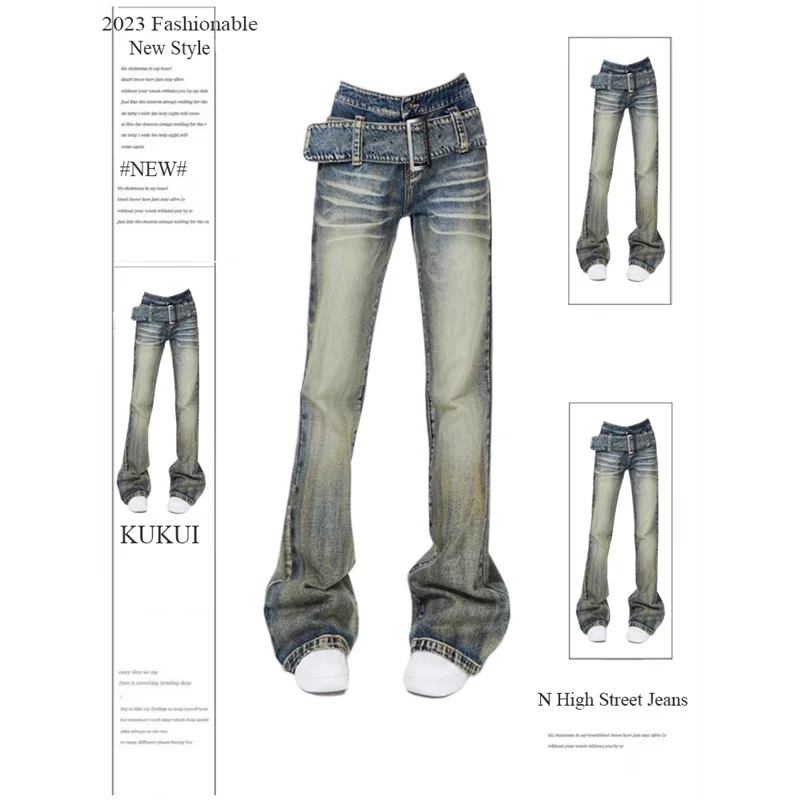 

2023 Women's Blue Flare Pants Y2k Retro Streetwear High Waist Jeans Vintage Harajuku Casual Denim Wide Leg Pants Fashion Clothes