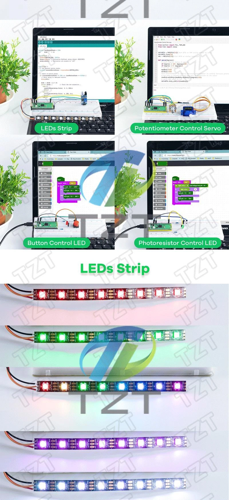 TZT Raspberry Pi Pico Entwicklungsboard Starter-Kit Steckbrett LCD-Modul Python-Programmierung Anfänger-Kit SG90 Servo LCD1602 – Detail 4