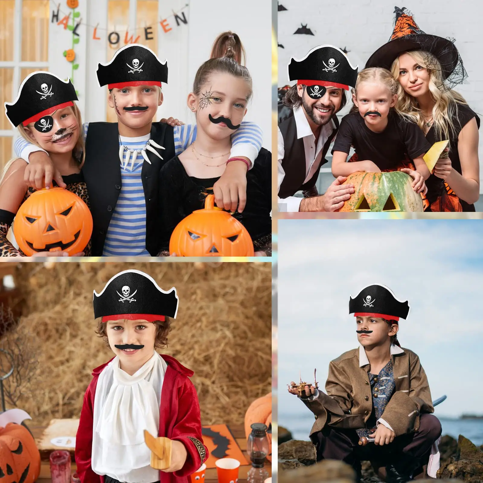 108pcs Pirate Hat Set for Kids Pirate Hats Fake Mustaches Eye Patches Party Favors for Halloween Masquerade Cosplay