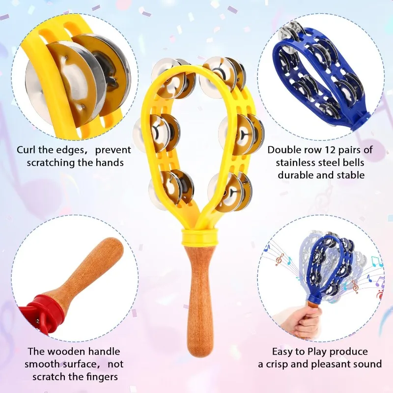 Adult Hand Drum Double Row Metal Bell Music Instrument Percussion Conforms To Ergonomic Wooden Handle Grip Party Interesting