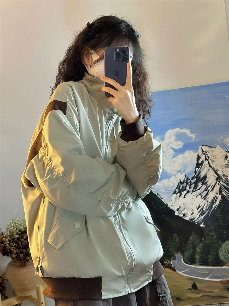 American Street Trend Jacket Women's Spring and Autumn New Design Sense Niche Loose and Versatile Casual Patchwork Top Coat