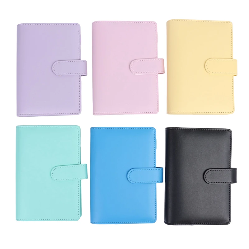 Macaron Color A6 6 raccoglitore ad anelli PU Clip-on Notebook Leather Loose Leaf Money Cash busta Organizer Binder Pocket