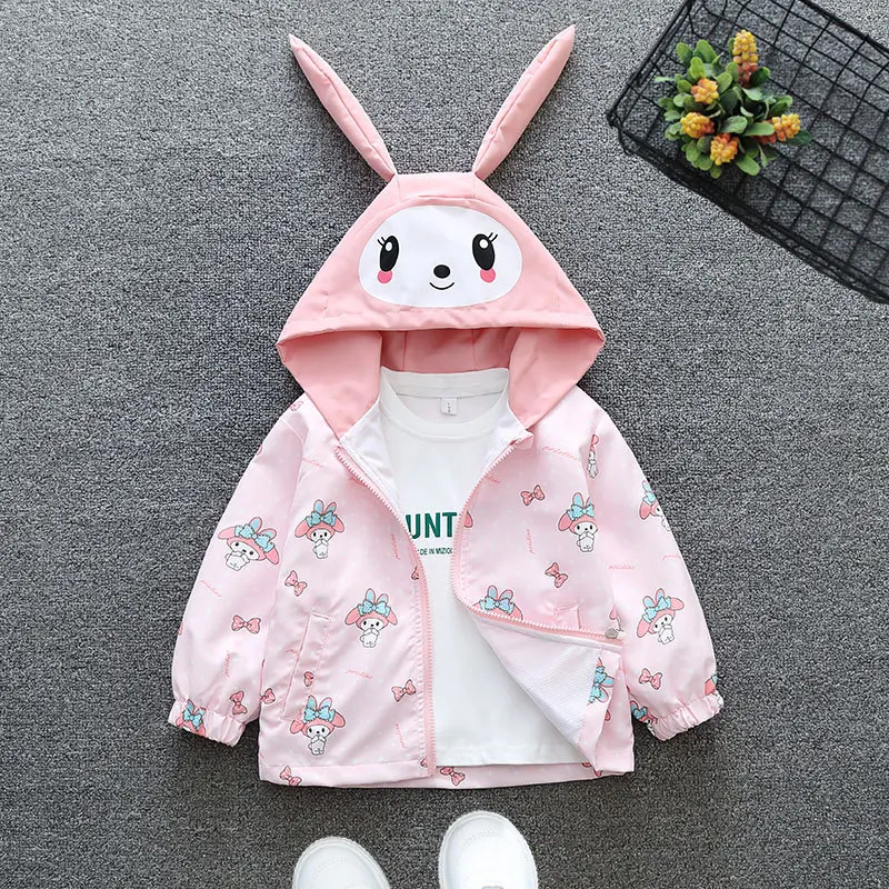 Outdoor Jacket Cartoon Girls Hiking Camping Outerwear Windbreaker Waterproof Hooded Coats Baseball Uniform Coats Zipper Clothing