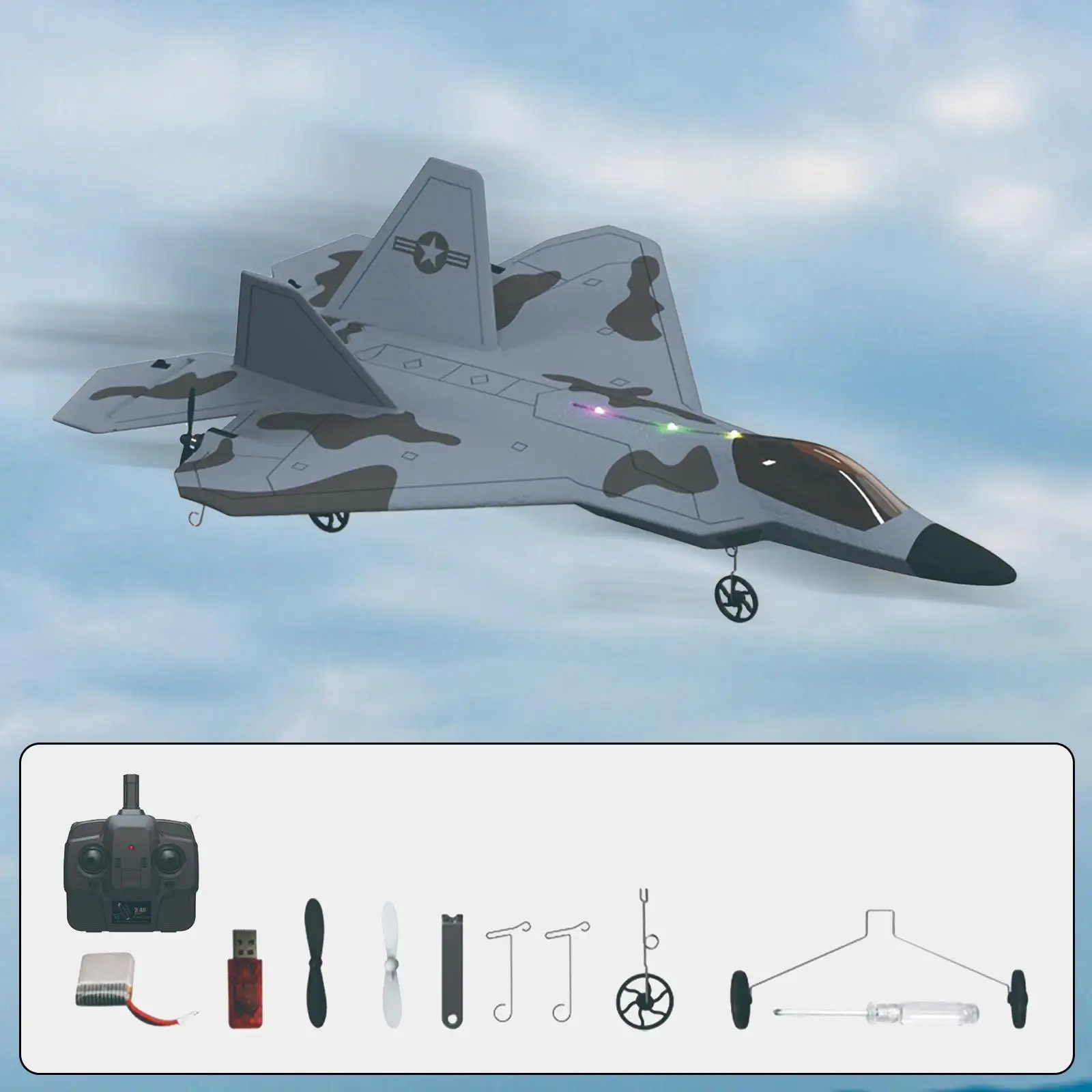 Remote Control Airplane with LED Searchlight 4CH EPP Foam F22 Fighter