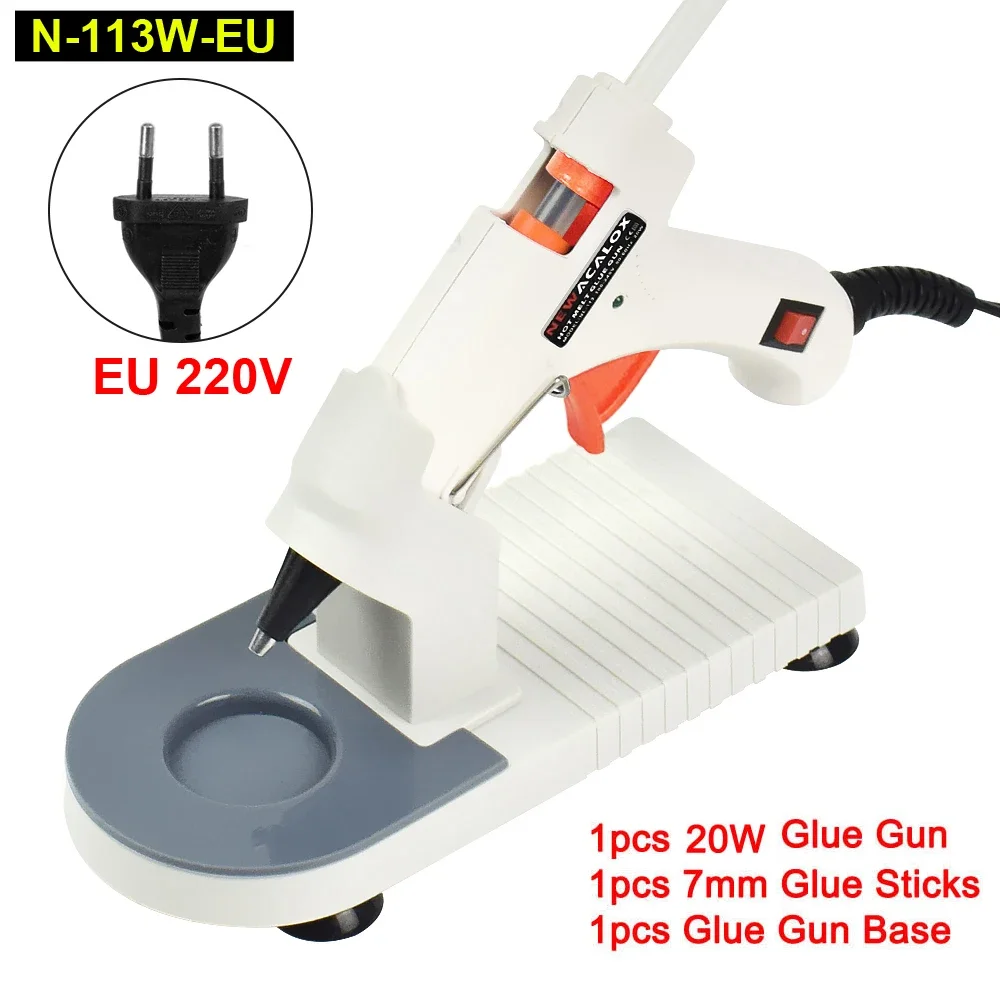 NEWACALOX 20W EU Plug Hot Melt Glue Gun with Free 1pc 7mm Glue Stick Industrial Mini Guns Thermo Electric Heat Temperature Tool 5