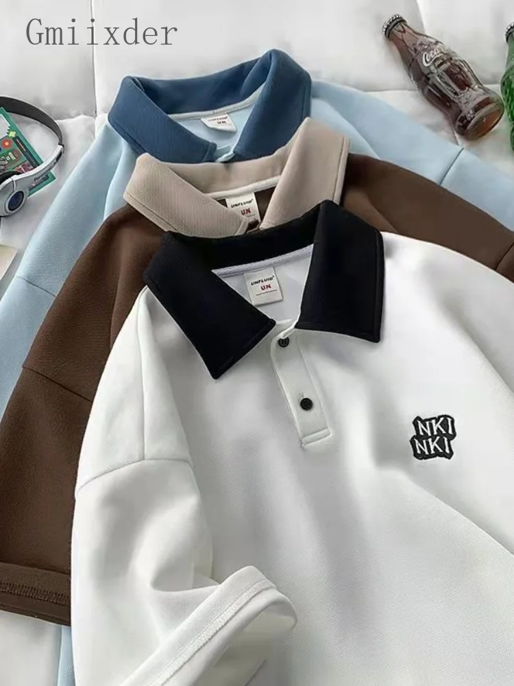 

Женская рубашка с коротким рукавом, летний топ в гонконгском стиле ретро, модный дизайн, нишевая свободная простая надпись в стиле преппи