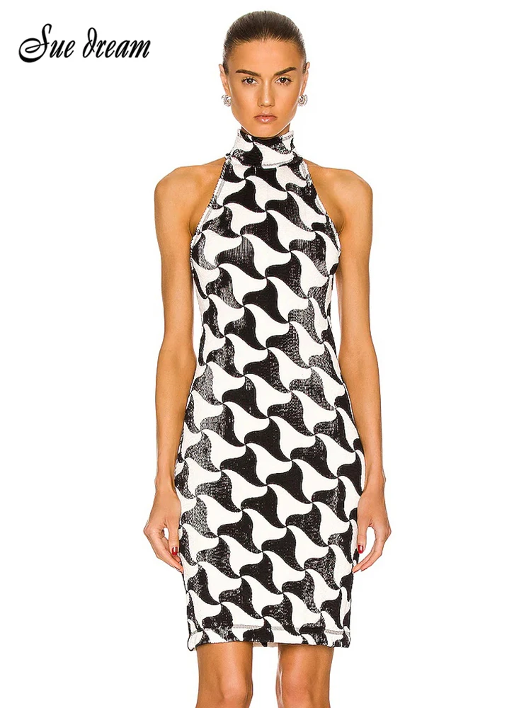 

Sexy Sleeveless Halter Print Bodycon Bandage Dress 2022 New Summer Women's Elegant Celebrity Club Party Dress Vestidos