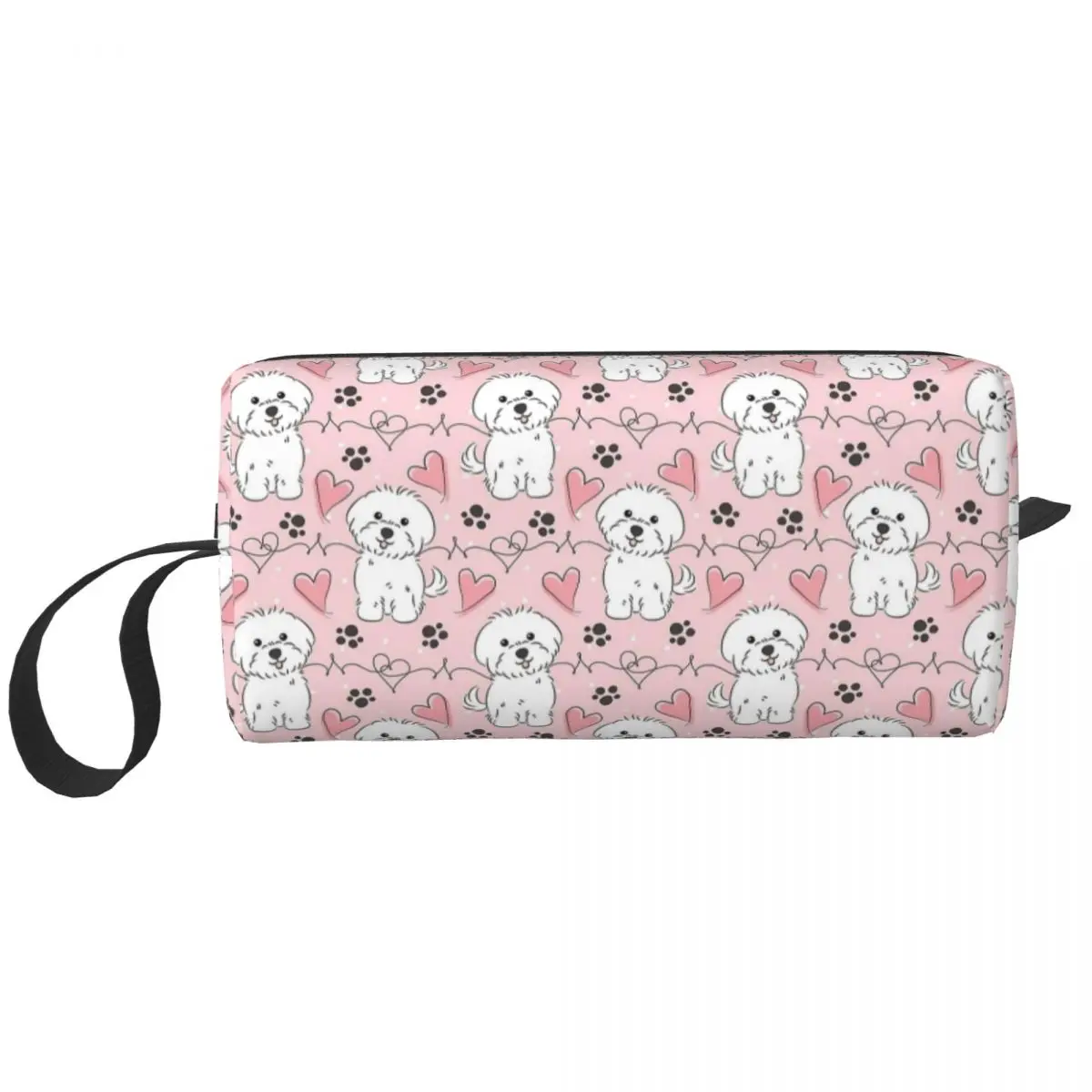 

Сумка для макияжа Love Maltese Dog Pink, симпатичная мультяшная мужская косметичка в виде животного, стильная водонепроницаемая сумка для искусственных предметов