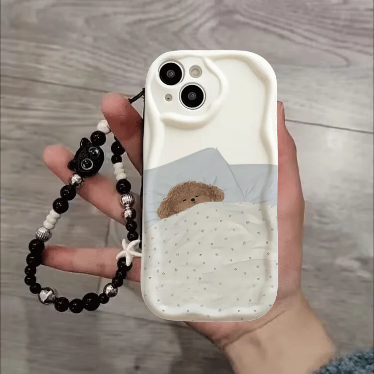 Charming Cat Bow Wrist Chain Clear Soft Phone Case