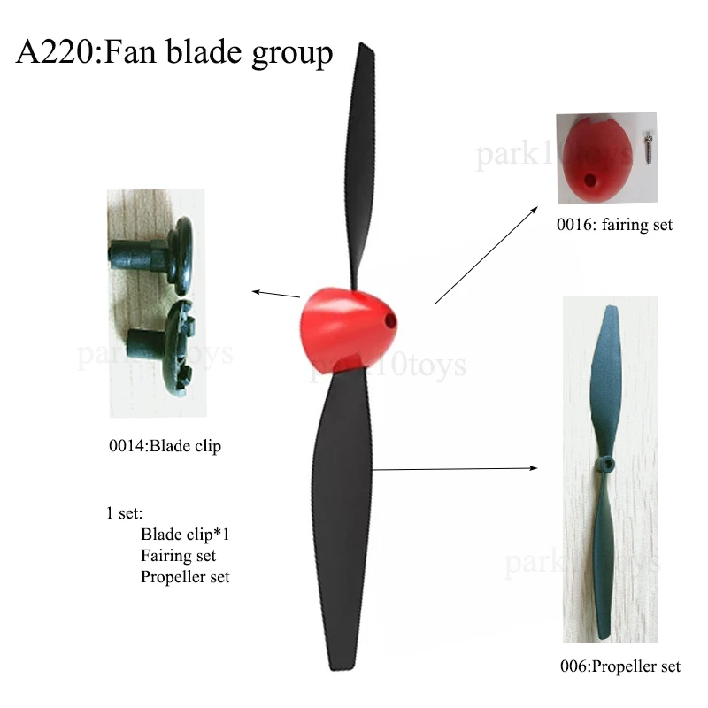 Vue d'ensemble du lot de 3 hélices et récepteurs pour avion RC A220 A210 A260
