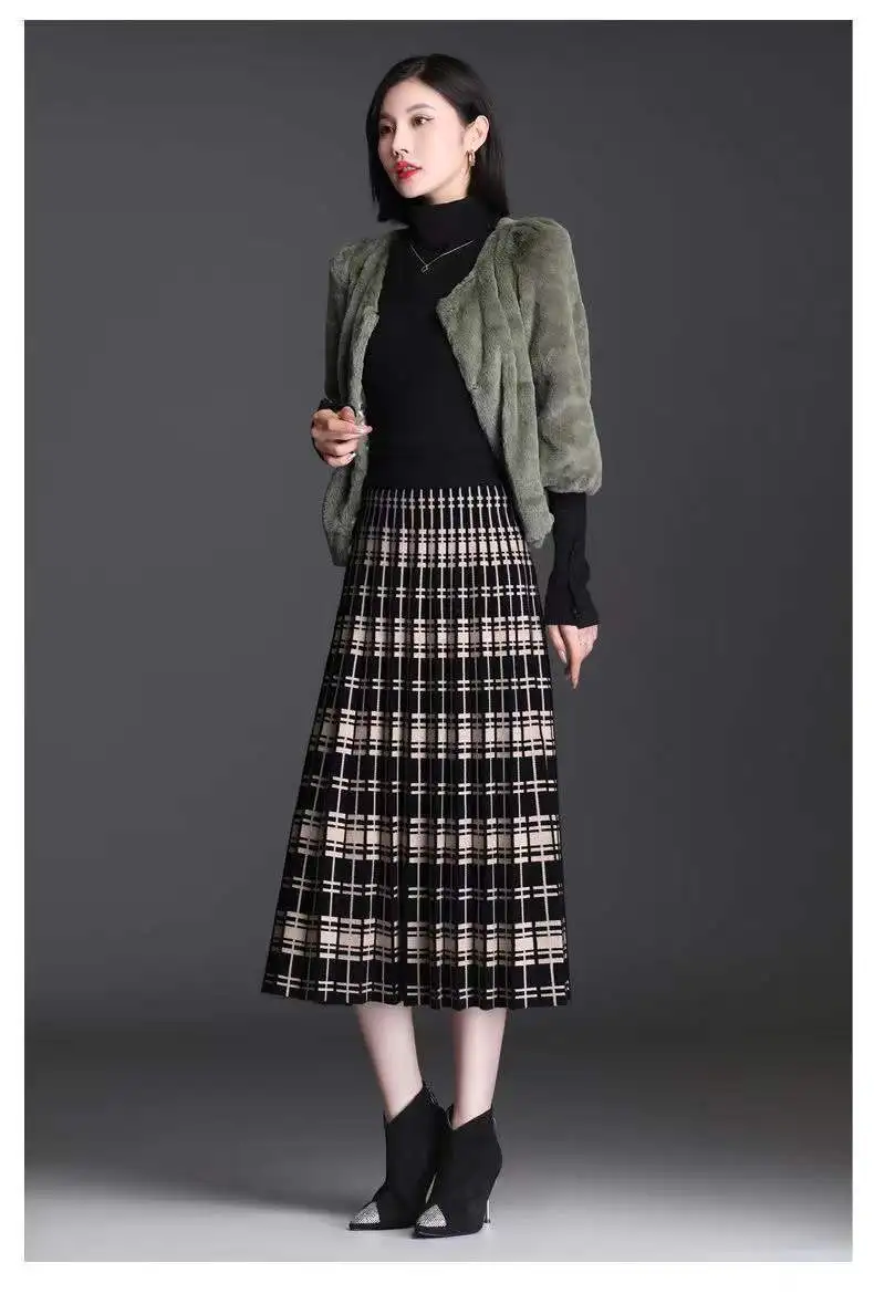 Plaid Skirt Winter Thick Woolen Half-Length Skirt 2025 New High-Waist Plaid A-Line Large Skirt Apring Autumn Elegant