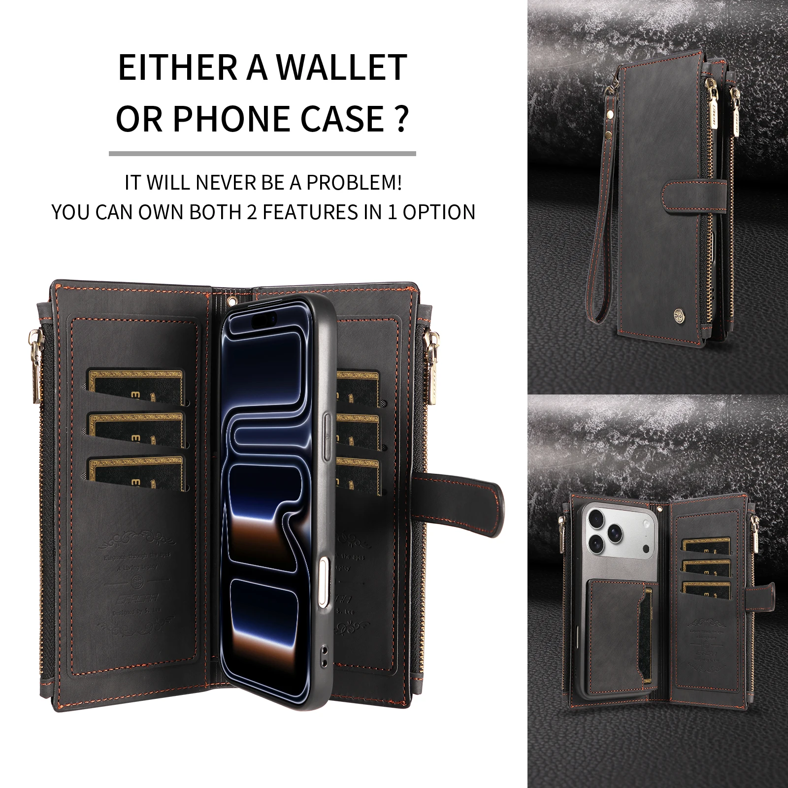 Stylish Faux Leather Wallet Phone Case with Lanyard - Shockproof and Elegant Design